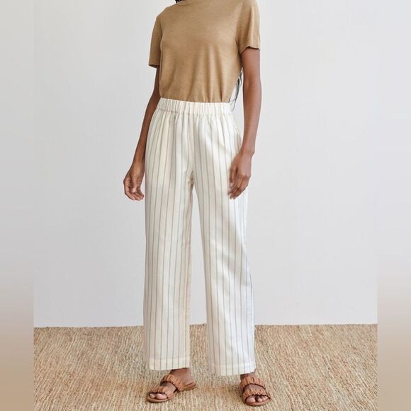 Jenni Kayne Bianca White Pants Straight Leg Navy Strips Size XS - Picture 4 of 11